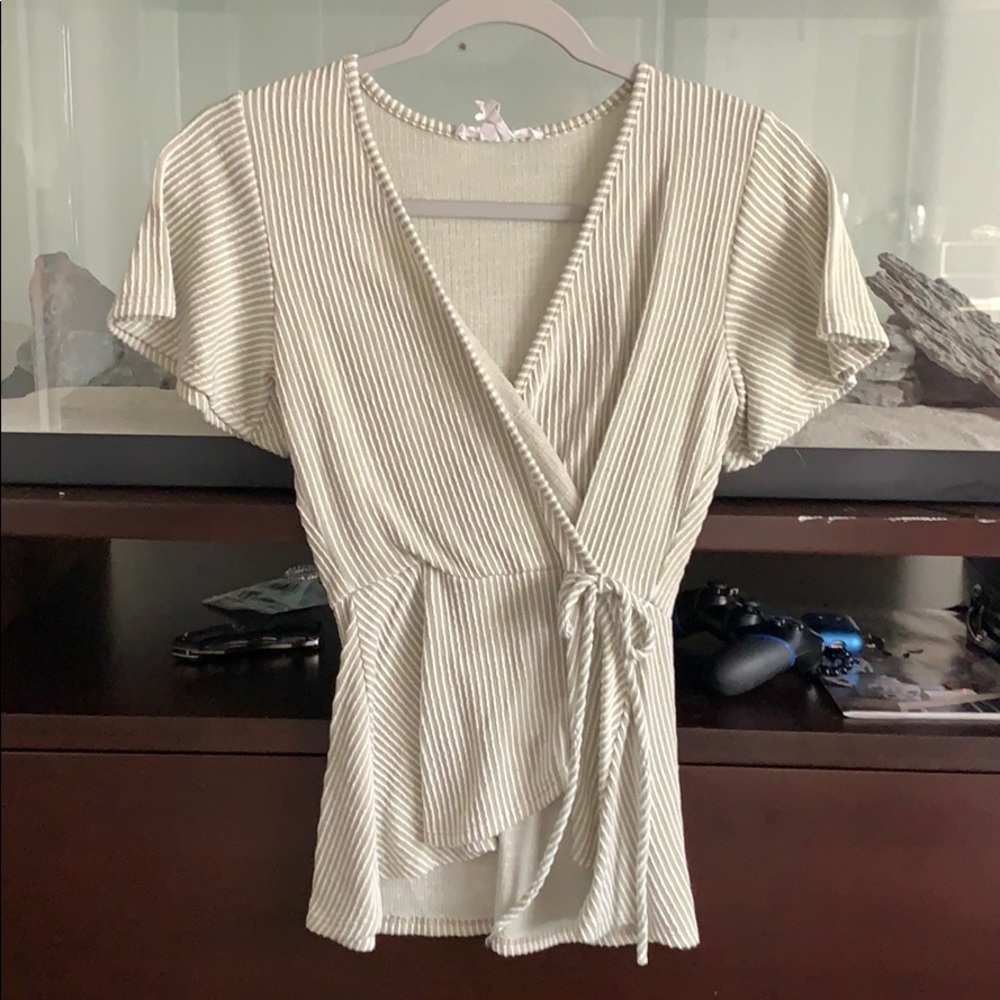 Green and white striped blouse/top